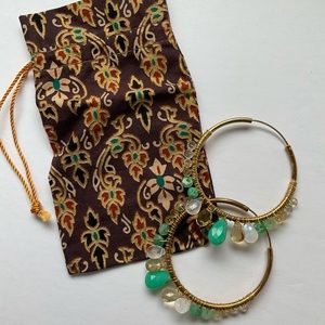 Gold Plated Hoop Earrings with Assorted Green Gemstones, "Spring Serenade"